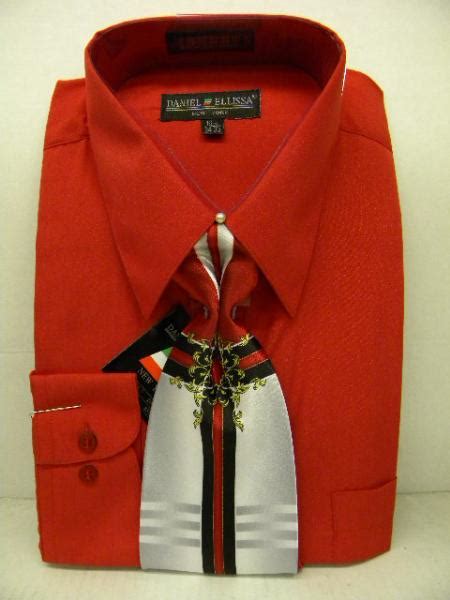 Red Color Shade Dress Shirt Tie Set