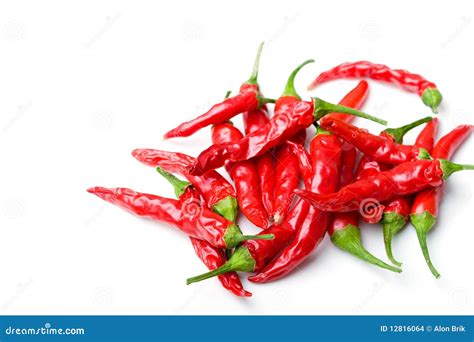 Bunch Small Red Spicy Hot Chili Peppers Isolated Stock Photo Image