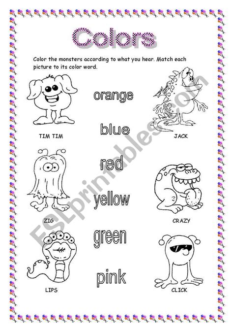 Color The Monsters Esl Worksheet By Rafateacher