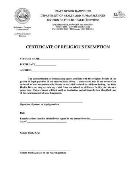 Nh Religious Exemption Form