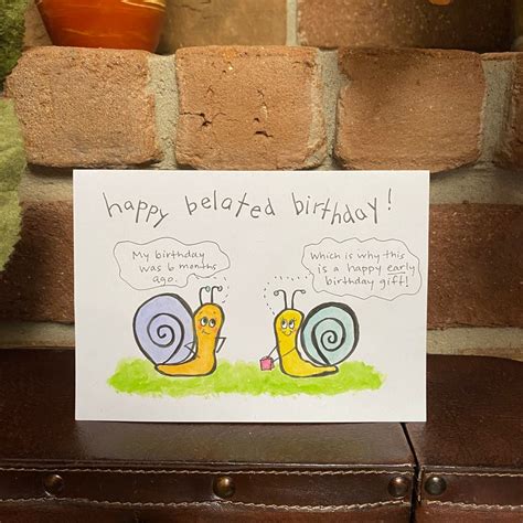 Snail Belated Birthday Card Comic Style Cartoon Snails Etsy