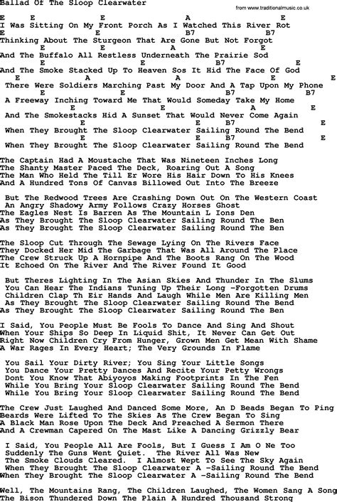 Pete Seeger Song Ballad Of The Sloop Clearwater Lyrics And Chords