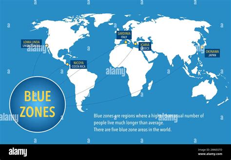 Map Of The Blue Zones Of Longevity Where People Live Longer Than The