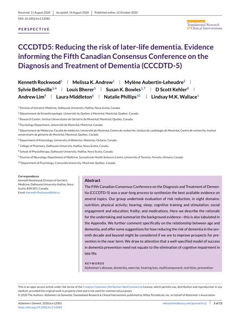 Pdf Cccdtd5 Reducing The Risk Of Later‐life Dementia Evidence