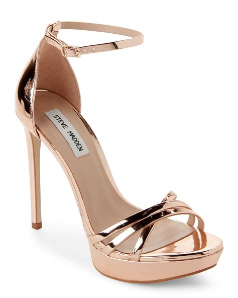 Steve Madden Leather Rose Gold Cassandra Metallic Strappy Platform