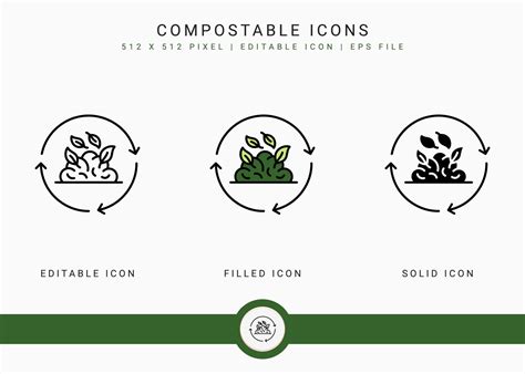 Compostable Icons Set Vector Illustration With Solid Icon Line Style