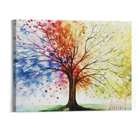 Creowell Colorful Seasons Tree Of Life Canvas Print Paintings Wall