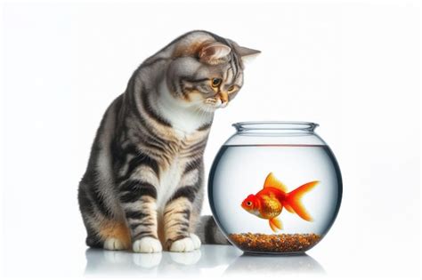 Premium Photo Cat Watching Goldfish In Fish Bowl Isolated On White