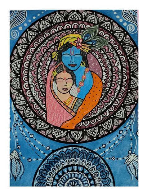 Radha Krishna Attraction Of Mandala Watercolor And Pigment Ink Pen