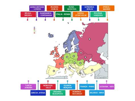 Statele și capitalele Europei pe regiuni geografice Labelled diagram