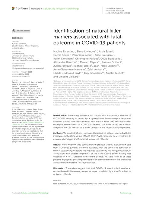 PDF Identification Of Natural Killer Markers Associated With Fatal