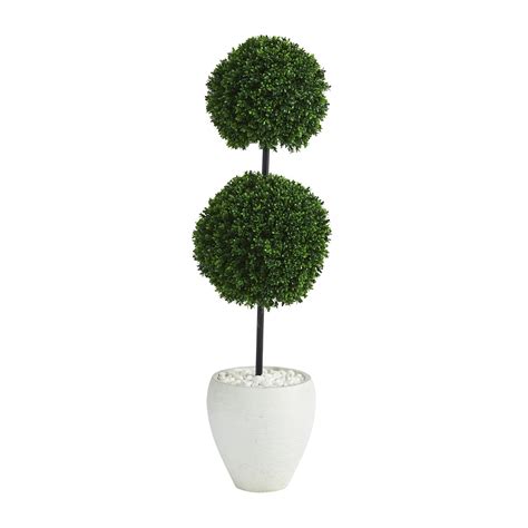 Earthflora Artificial Boxwood Topiaries 4 Boxwood Double Ball Artificial Topiary Tree In