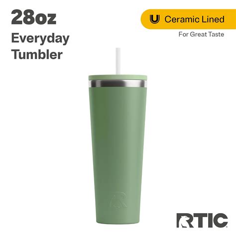 RTIC 28 OZ Everyday Tumbler, Ceramic Lined, Spill-Resistant Lid, Sage