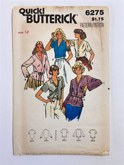 Butterick 6275 Bust 34 Vintage Sewing Pattern 1978 70s 1970s Sewing