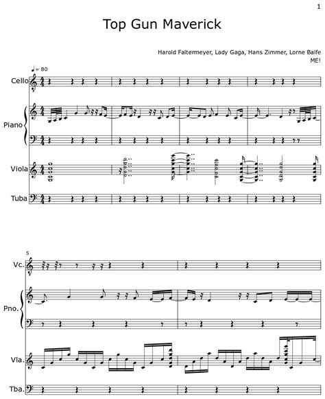 Top Gun Maverick Sheet Music For Cello Piano Viola Tuba