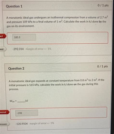 Solved Question Pts A Monatomic Ideal Gas Undergoes Chegg