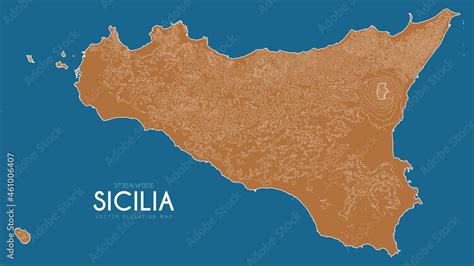 Topographic map of Sicilia, Italy. Vector detailed elevation map of ...