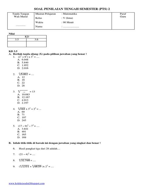 Soal Pts Matematika Kelas 5 Semester 2 Pdf