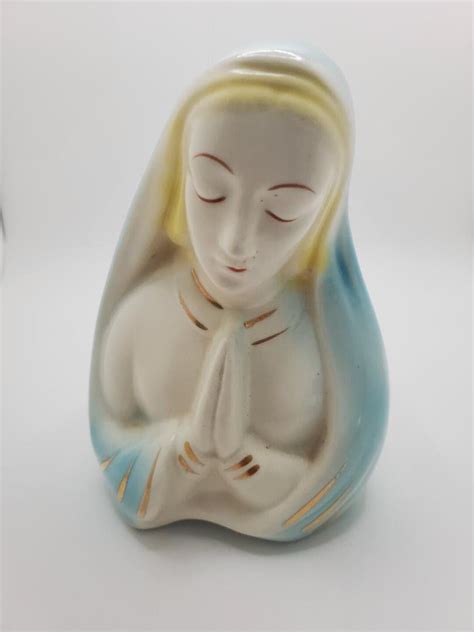 Vintage Praying Virgin Mary Madonna Pottery Head Vase Planter Etsy