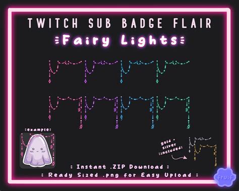 Sub Badge Flair Fairy Lights 6x Tier 2 6x Tier 3 Included Cute Neon