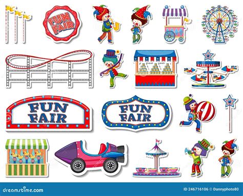 Sticker Set Of Amusement Park And Fun Fair Objects Stock Vector