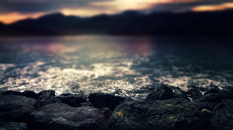 Wallpaper Sunlight Depth Of Field Sunset Sea Bay Rock Nature