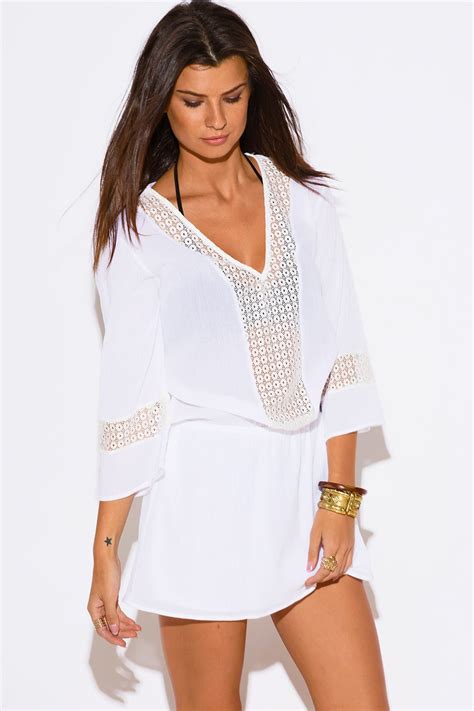 Shop All White Cotton Gauze Crochet Lace Trim Bell Sleeve Boho Beach