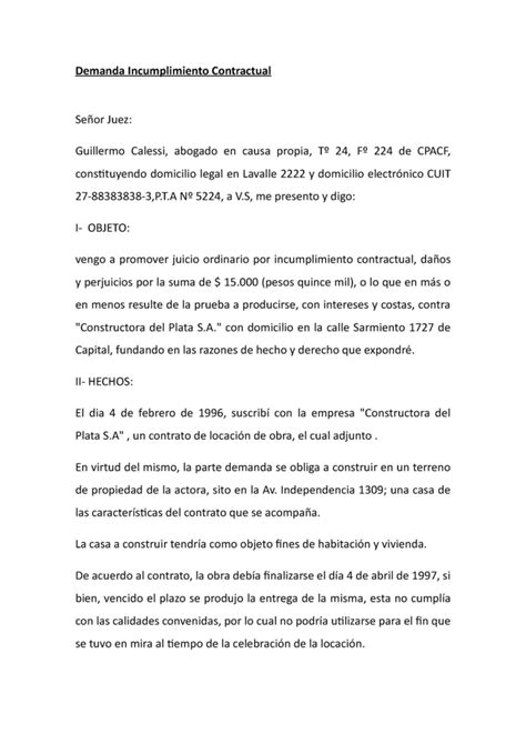 Modelo De Carta Por Incumplimiento De Contrato De Obra Compartir Carta