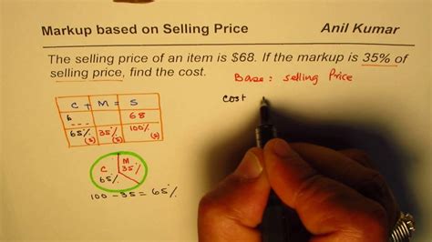 Markup Based On Selling Price To Find Cost Youtube