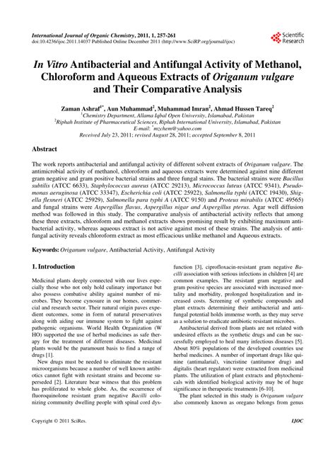 PDF In Vitro Antibacterial And Antifungal Activity Of Methanol