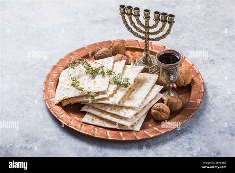 Passover The Feast Of Unleavened Bread Matzah Bread And Red Wine