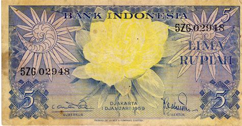 Uang kuno Indonesia: Uang kertas kuno Indonesia nominal Rp. 5, - (Lima rupiah) Tahun 1959