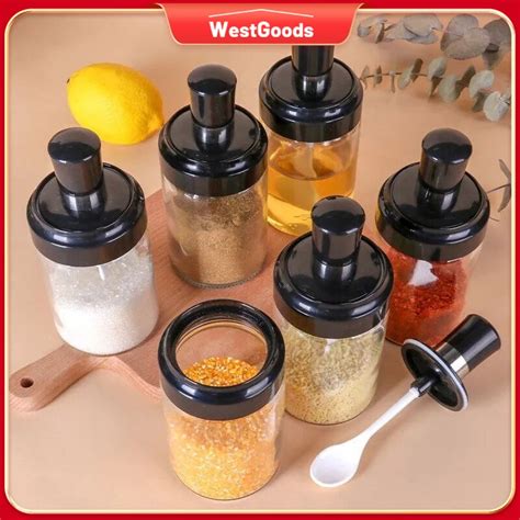 WestGoods Glass Spice Box Spoon Dispensers Seasoning Jar Spice Glass