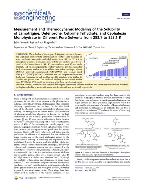 PDF Measurement And Thermodynamic Modeling Of The Solubility Of