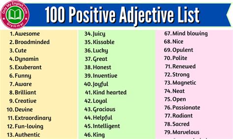 100 Positive Adjectives List Of Words A Z