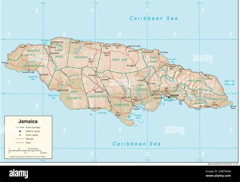 Topographic map of Jamaica (shaded relief), 2002 Stock Photo - Alamy