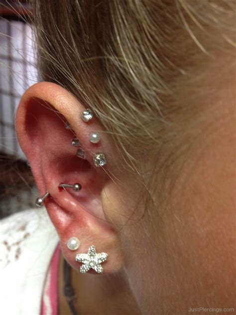 Triple Forward Helix Conch And Star Lobe Piercings