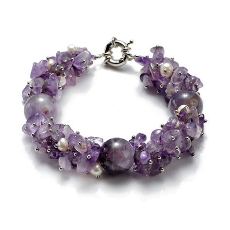 Mm Round Amethyst With Chips Freshwater Pearl Bracelet Pearl