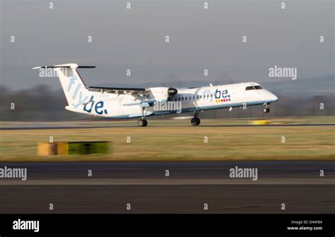 Flybe Saab 340 Twin Prop Airplane Takes Of From Glasgow Airport Stock