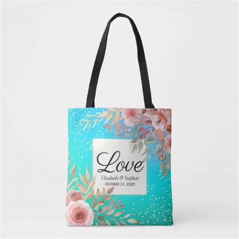 Wedding Thank You T Bags Pink Floral Teal Gold Zazzle