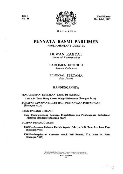 Pdf Peny Ata Rasmi Parlimen Malaysia Dewan Rakyat Yang Ketujuh