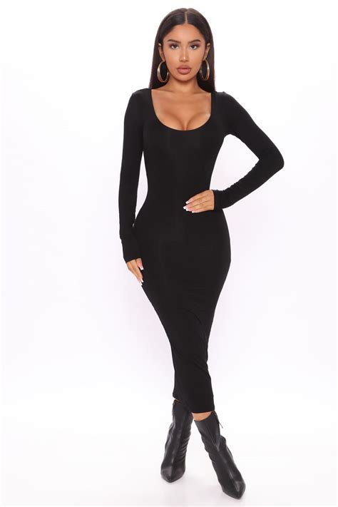 Your Needs Met Long Sleeve Midi Dress Black Fashion Nova Dresses