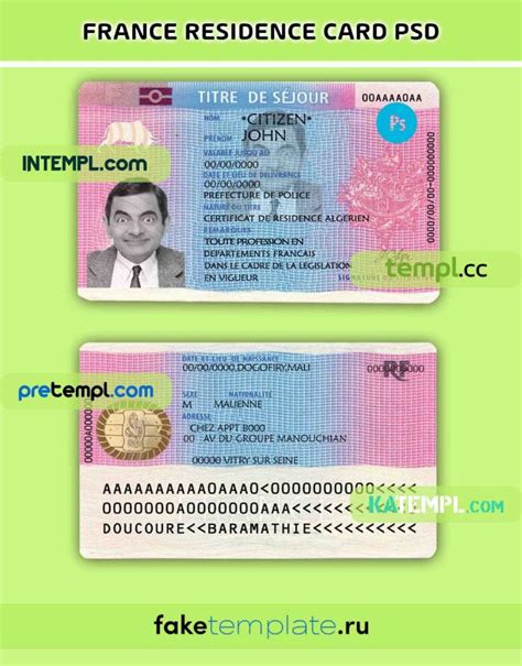 France residence permit titre de séjour PSD download template