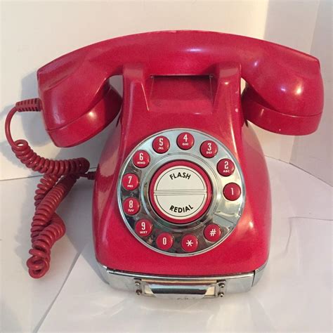 Retro Red Push Button Desk Telephone Vintage Style Phone Works With
