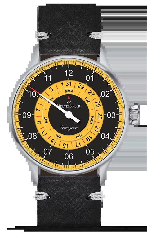 Meistersinger Pangaea Day Date Black Yellow Automatic Watch Swiss