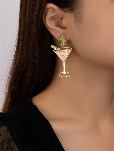 Fashion Zinc Alloy Rhinestone Wine Glass Drop Earrings For Women For