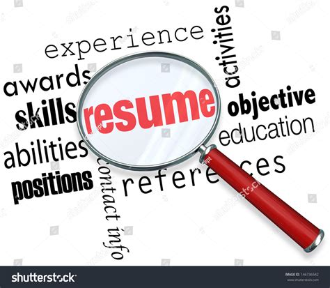 Magnifying Glass Over Word Resume Surrounded Stock Illustration