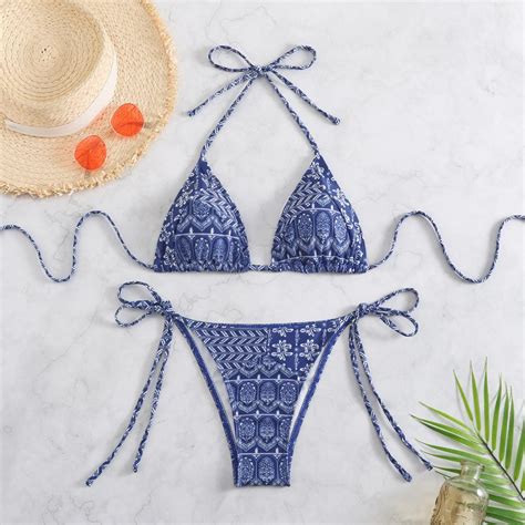 Totem Geometry Bikini Split Strap Bikini Swimsuit Splicing Swimsuit On