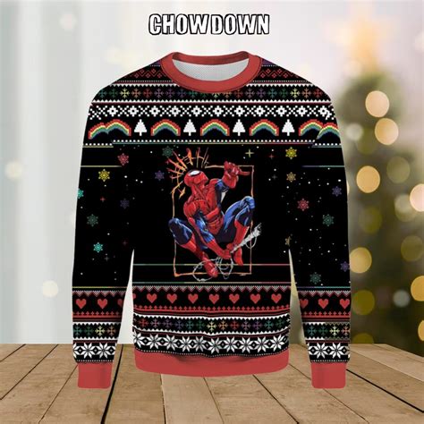 Vintage Spider Man Ugly Christmas Sweater Chow Down Movie Store