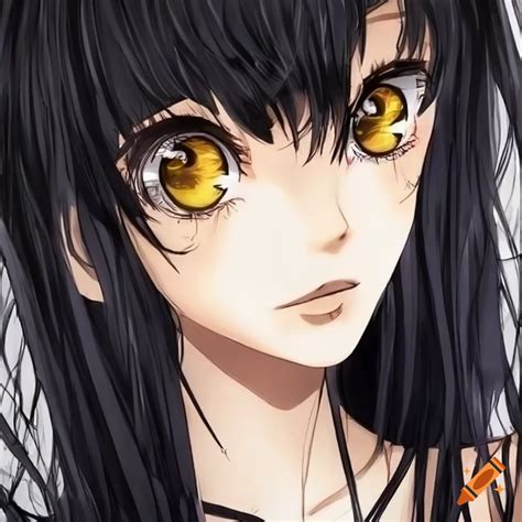 Shoujo Manga Style Artwork Of A Woman With Black Hair And Yellow Eyes